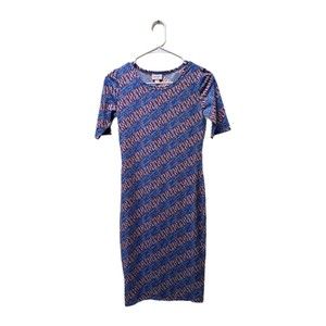 LulaRoe Julia Short Sleeve Blue and Red 67 Dress, XXS, Pre-owned